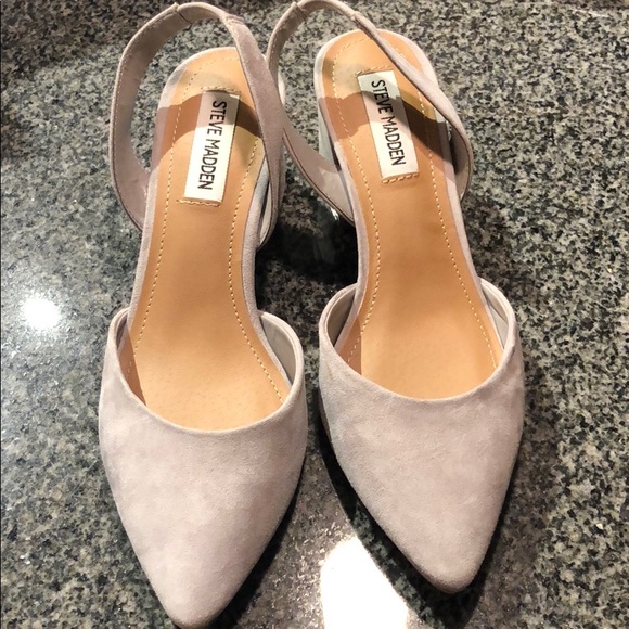 gray block heel pumps